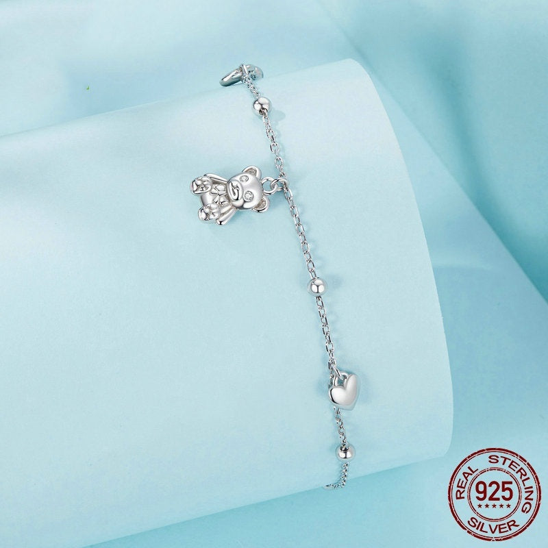 Loving Heart In Sterling Silver Bear Bracelet