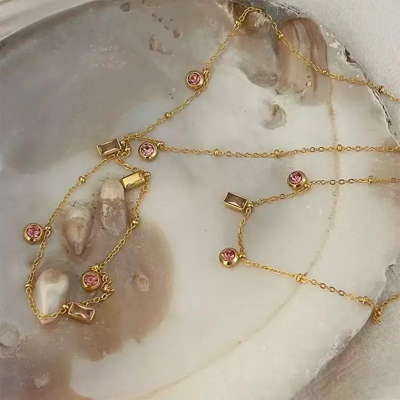 Pink Gold Geometric Style Necklace