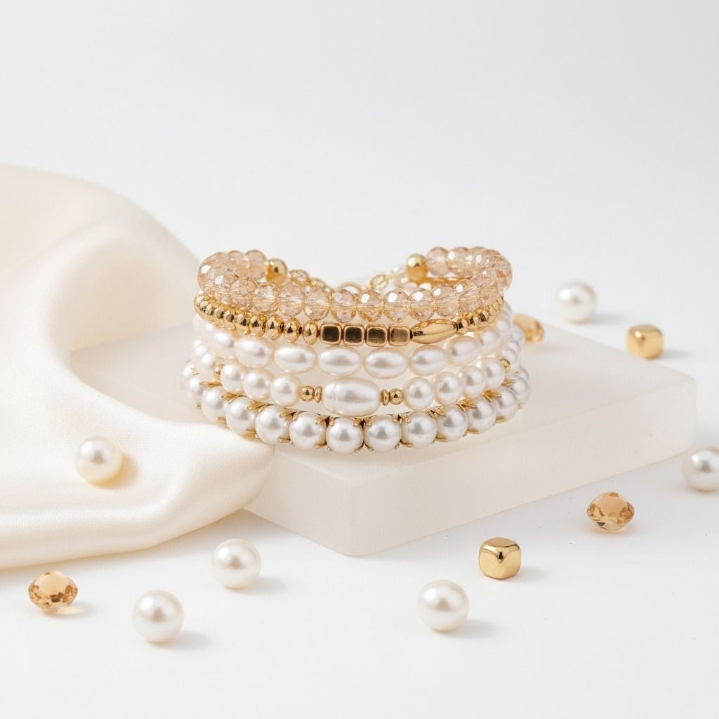 Cream Pearl and Glass Beads Bracelets